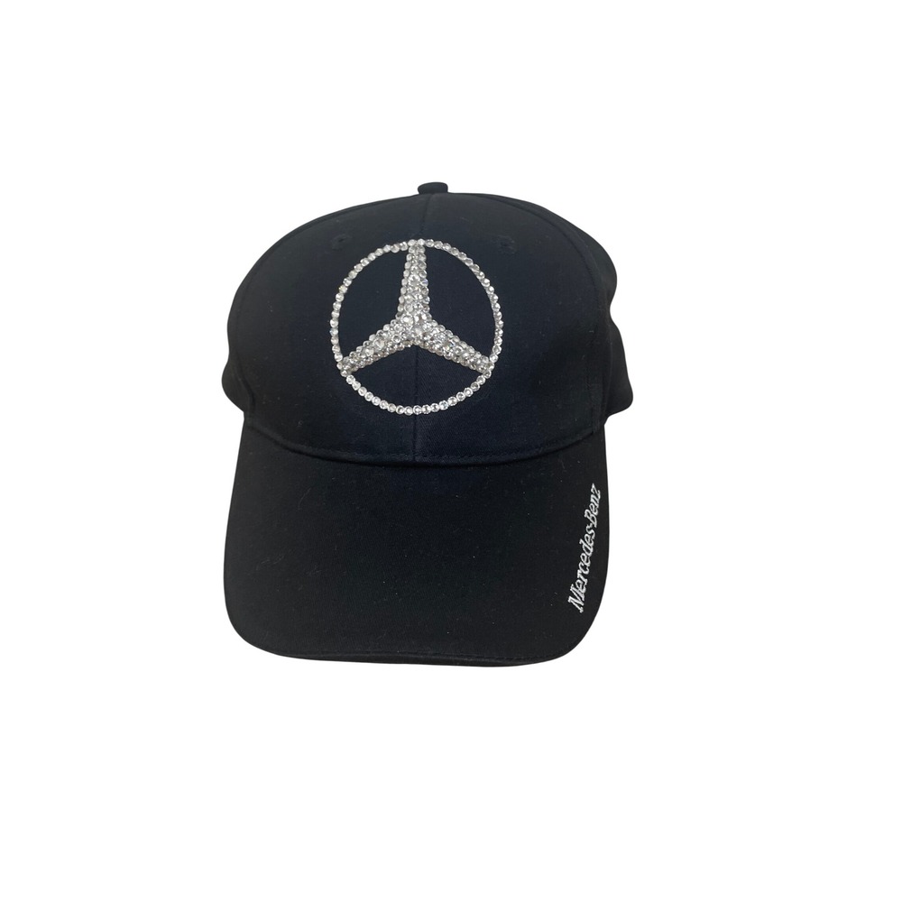 Mercedes Benz Black Rhinestone Logo Baseball Cap Adjustable Hat Womens